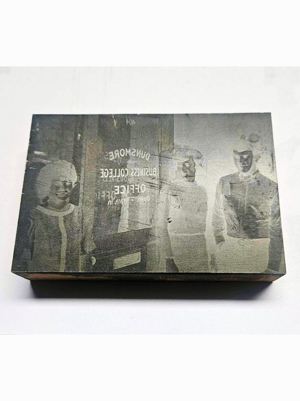 Vintage Engraved Copper Metal Printer’s Block People Dunsmore Business Office